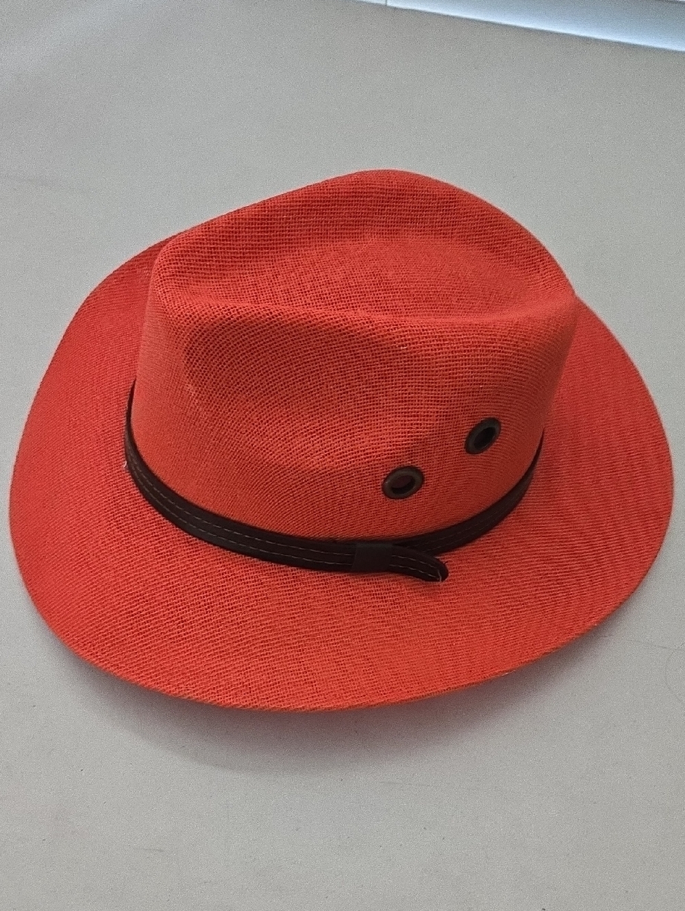 Stylish Orange Fedora Hat with Brown Band